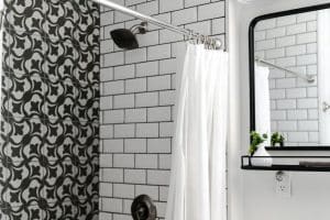 Black and white tile shower