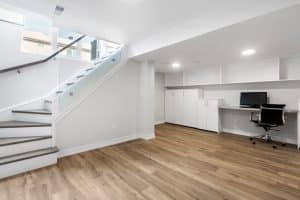 White basement home office