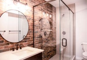 beautiful exposed brick bathroom